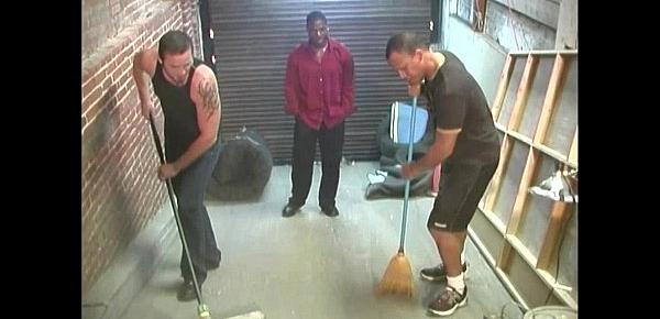  Two black janitors fucking a white guy in the ass